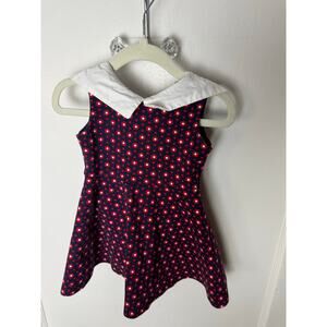 Janie and Jack Blue Red Mod Floral Collared Sleeveless Preppy Dress 12-18 MOS